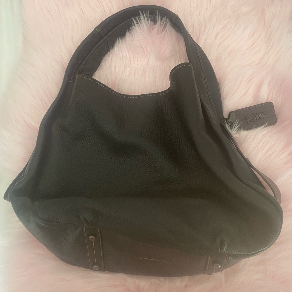 Black Leather with Brown Leather Accents Dual Coach  Purse